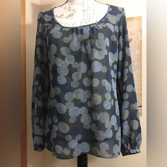Mossimo Shirt Size M Medium - Blue Circles Geometric Long Sleeve Top - Picture 1 of 8